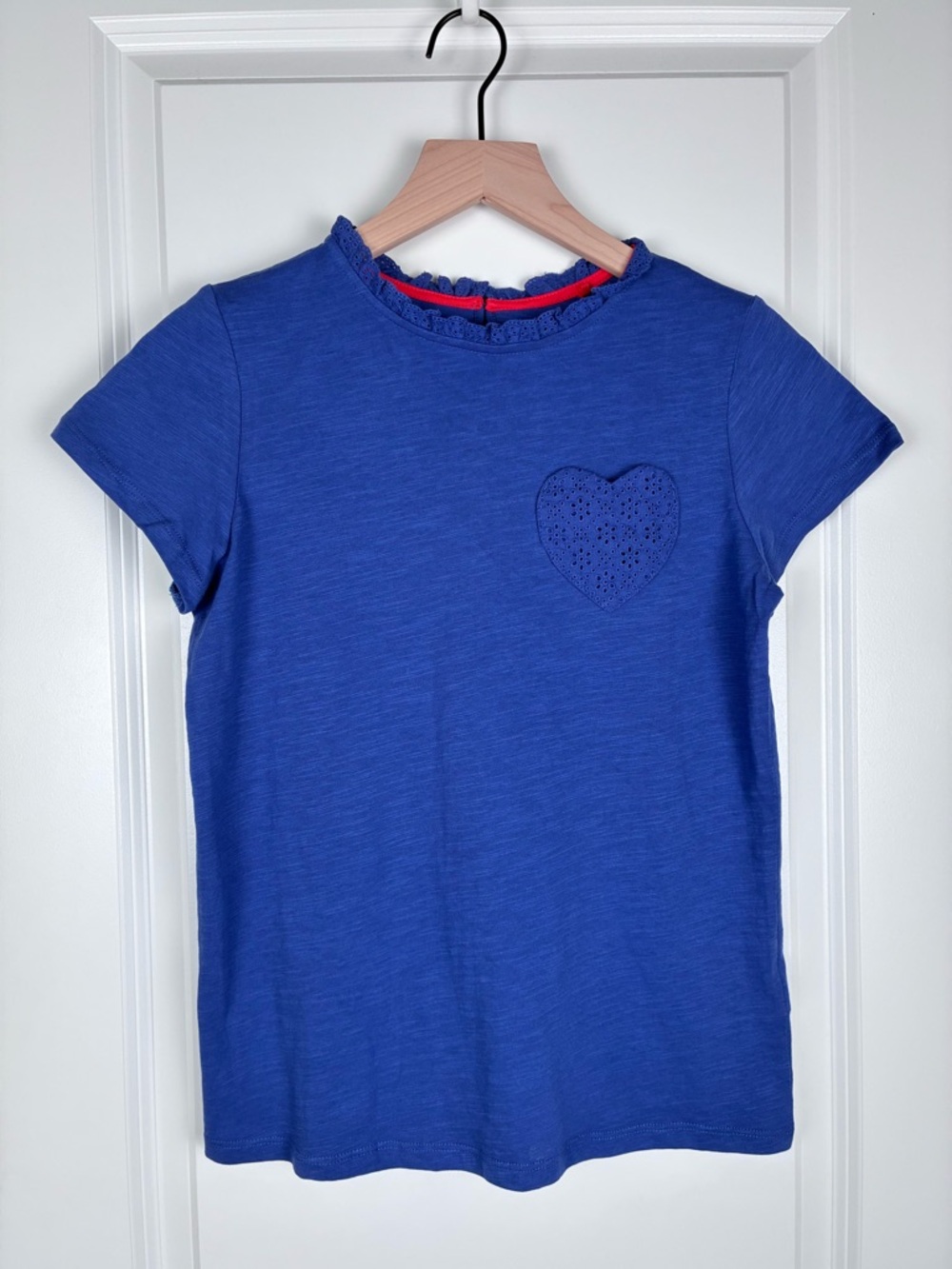 Boden Lace Trim Keyhole Back Girls Teen Tee in Royal Blue Size 13-14 Youth